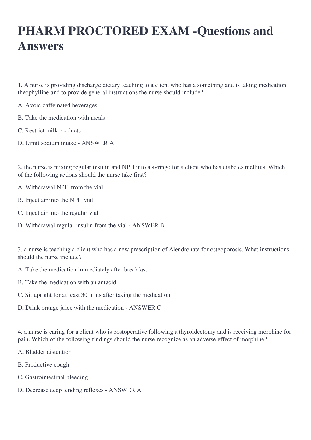 PHARM PROCTORED EXAM Questions and Answers Browsegrades